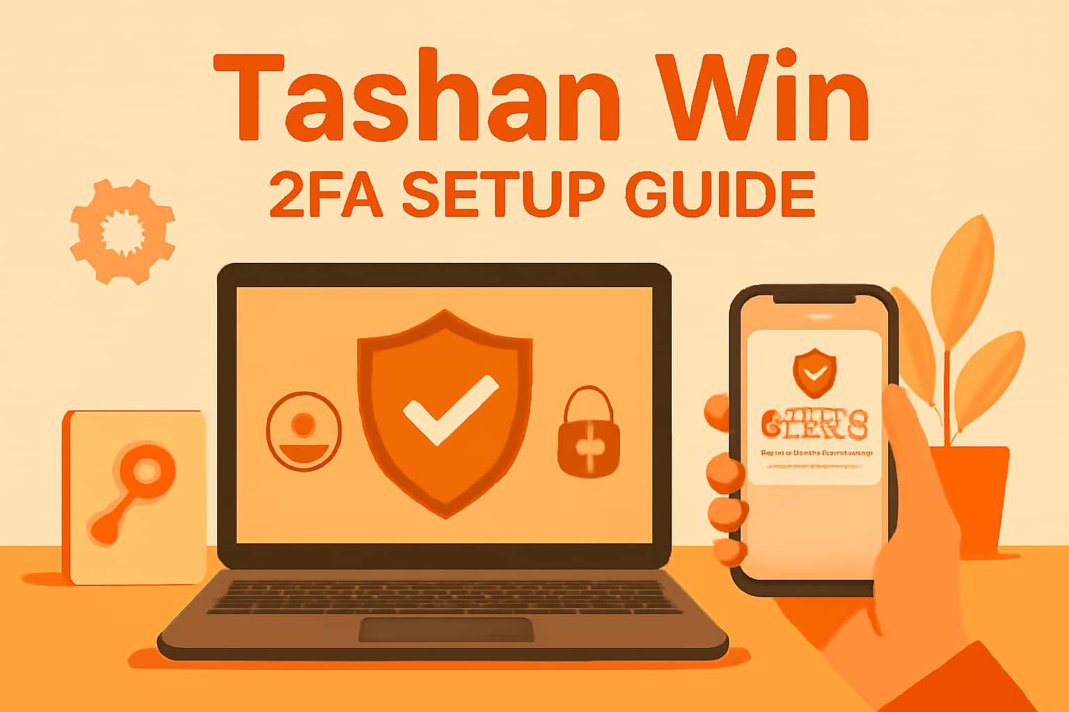An illustration of a secure login interface for Tashan Win with 2FA features highlighted.