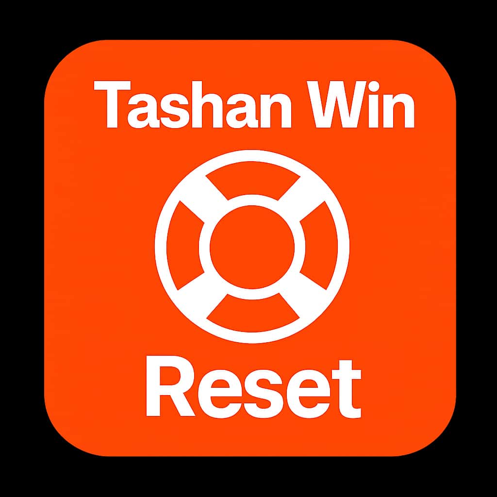 Minimalist badge design for Tashan Win Reset.